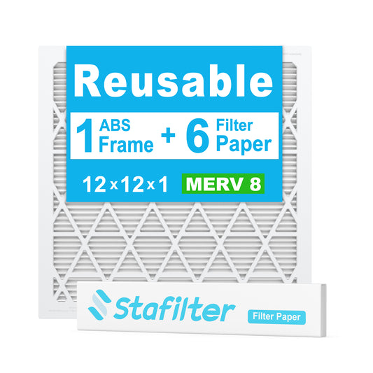 12*12*1 - Reusable Air Filter, MERV 8, 6 Pack Replaceable Filter Media + 1 Reusable ABS Plastic Frame
