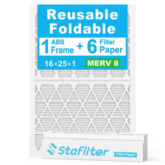 16*25*1 - Reusable Air Filter, MERV 8, 6 Pack Replaceable Filter Media + 1 Reusable ABS Plastic Frame