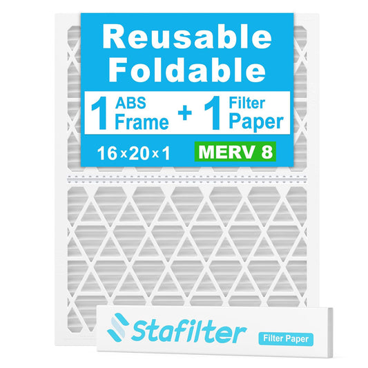 16*20*1 - Reusable Air Filter, MERV 8, 1 Pack Replaceable Filter Media + 1 Reusable ABS Plastic Frame