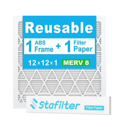 12*12*1 - Reusable Air Filter, MERV 8, 1 Pack Replaceable Filter Media + 1 Reusable ABS Plastic Frame