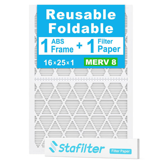 16*25*1 - Reusable Air Filter, MERV 8, 1 Pack Replaceable Filter Media + 1 Reusable ABS Plastic Frame