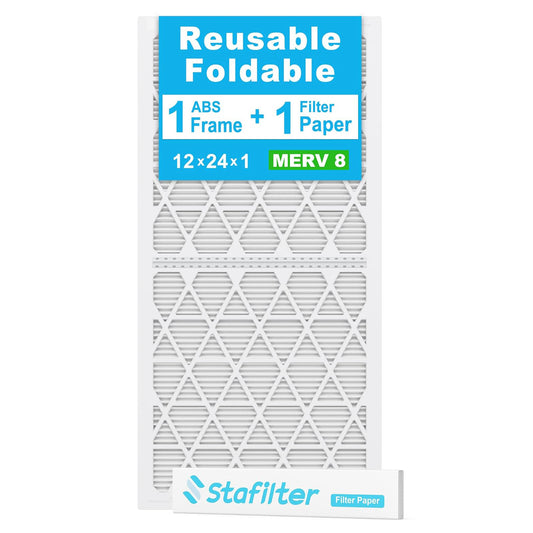 12*24*1 - Reusable Air Filter, MERV 8, 1 Pack Replaceable Filter Media + 1 Reusable ABS Plastic Frame