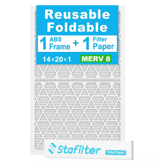 14*20*1 - Reusable Air Filter, MERV 8, 1 Pack Replaceable Filter Media + 1 Reusable ABS Plastic Frame
