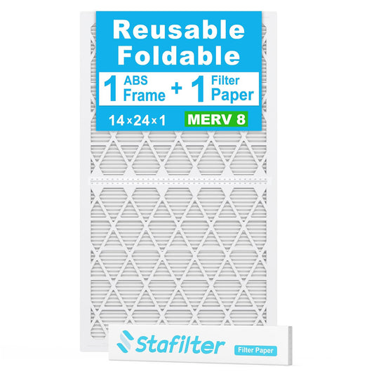 14*24*1 - Reusable Air Filter, MERV 8, 1 Pack Replaceable Filter Media + 1 Reusable ABS Plastic Frame