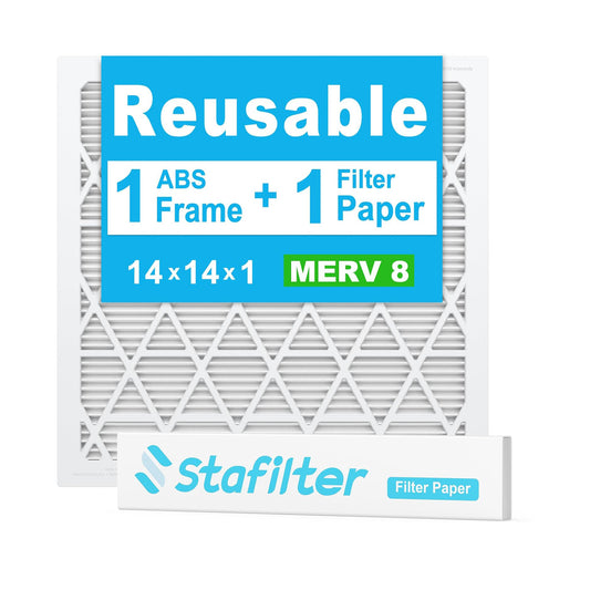 14*14*1 - Reusable Air Filter, MERV 8, 1 Pack Replaceable Filter Media + 1 Reusable ABS Plastic Frame