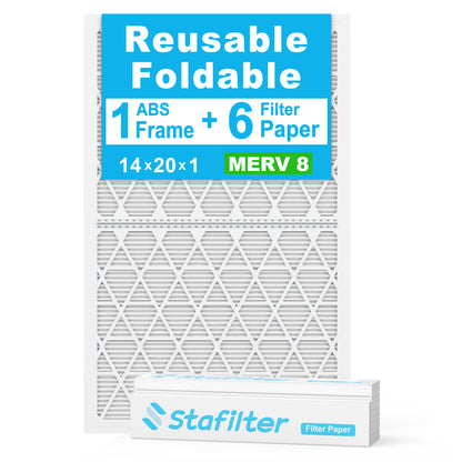 14*20*1 - Reusable Air Filter, MERV 8, 6 Pack Replaceable Filter Media + 1 Reusable ABS Plastic Frame