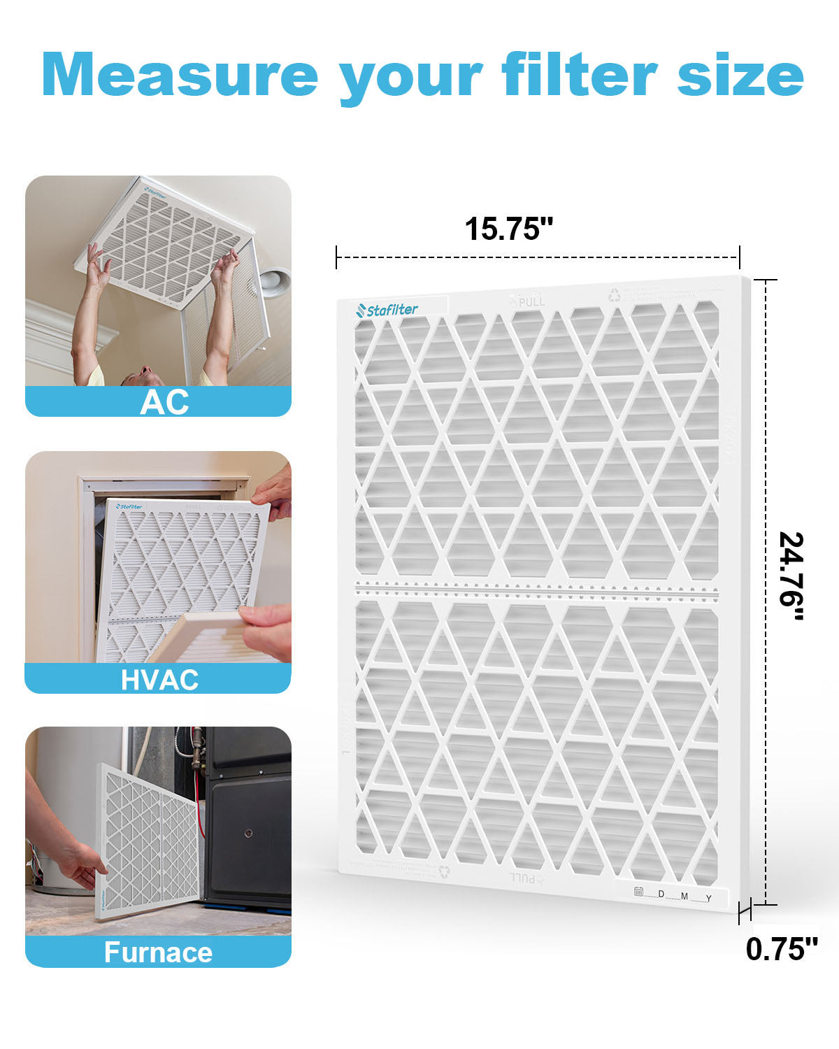 16*25*1 - Reusable Air Filter, MERV 8, 1 Pack Replaceable Filter Media + 1 Reusable ABS Plastic Frame